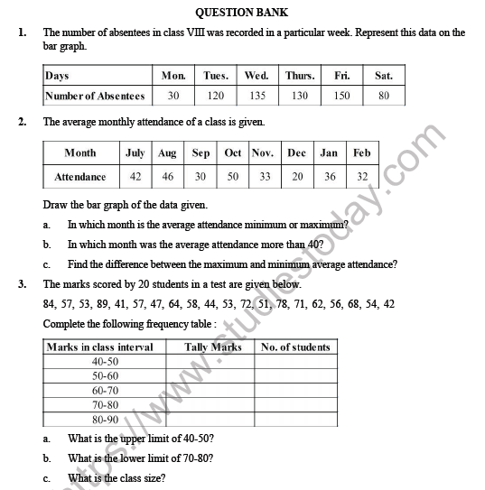 CBSE Class 8 Maths Data Handling Question Bank